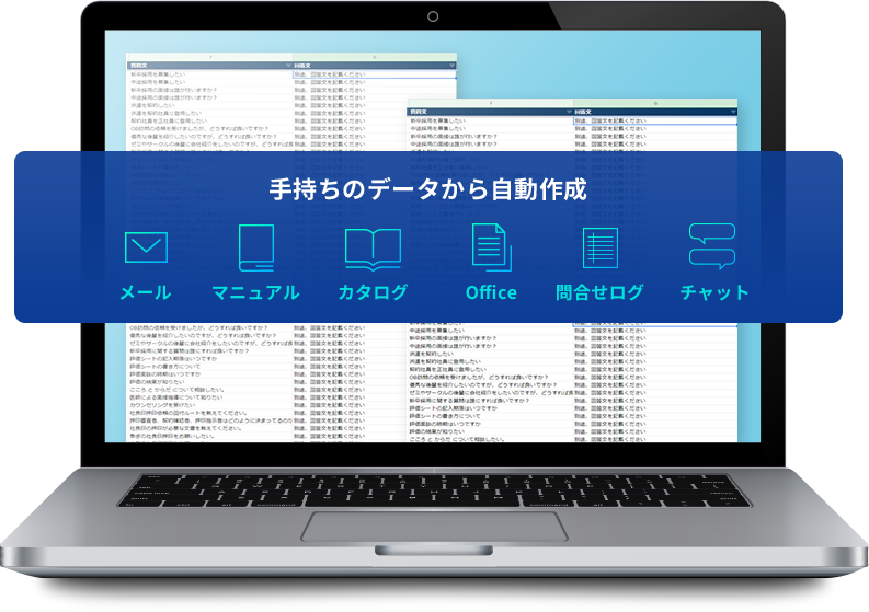 手持ちのデータから自動作成　メール マニュアル カタログ Office 問合せログ チャット